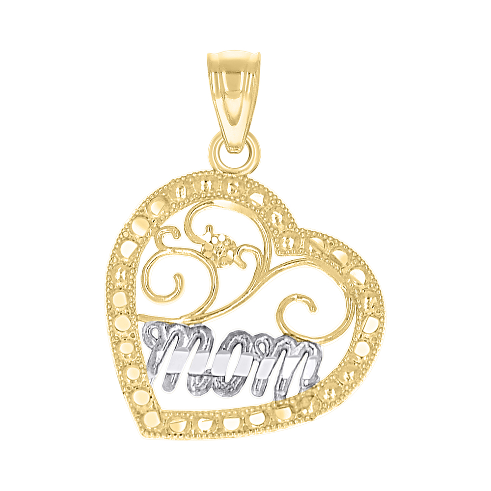 10kt 10k Yellow Gold Womens Textured Mom Heart Charm Pendant